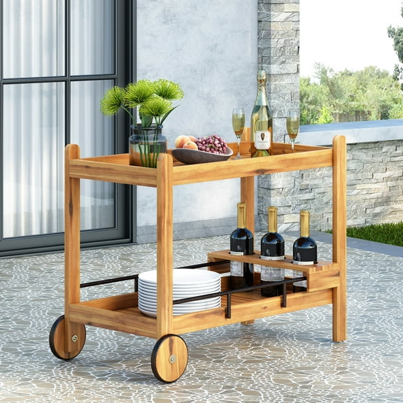 Wood Bar Cart With Slat Design - Black, 44.02" W X 22.57" D 32.25" H, Mobile And Wine Bottle Accommodating Construction Holder Available
