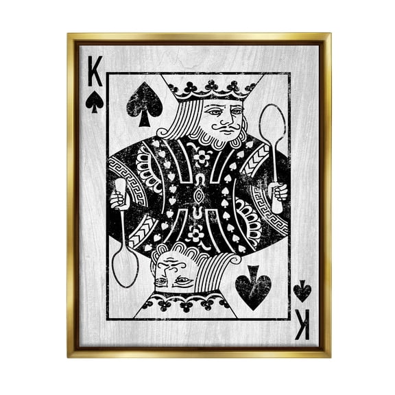 Stupell Industries King Spade Card Deck Symbol Graphic Art Metallic Gold Floating Framed Canvas Print Wall Art, Design by Lil' Rue