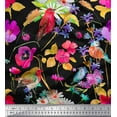 thumbnail image 1 of Soimoi Pink Cotton Jersey Fabric Leaves,Floral & American Robin Bird Fabric Prints by Yard 58 Inch Wide, 1 of 3
