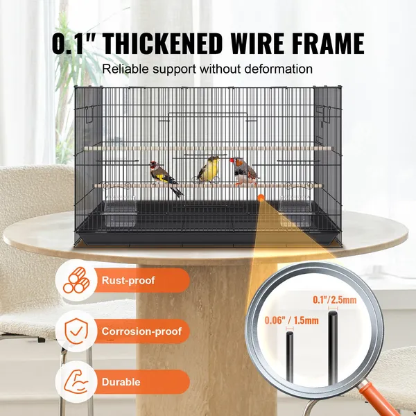 30 Inch Large Metal Bird Cage for Parakeets, Cockatiels, Lovebirds, and Canaries with Rolling Stand and Removable Tray