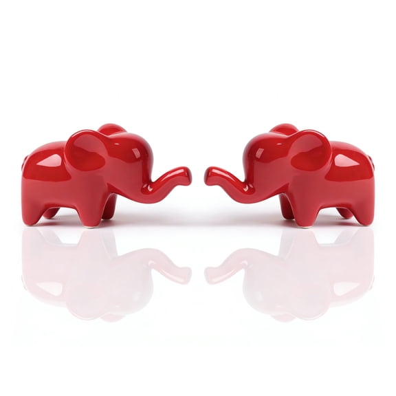 BOIHEGU 4 inch Red Lucky Elephant Figurine Set of 2 Glossy Ceramic
