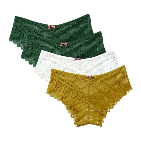 Gym Underwear Women 4pc Womens Underwear Lace Panties for Women Lightweight Lace Briefs Low Waist Thong Plus Size Ladies Underpants Thongs High Cut Underwear Women Yellow S