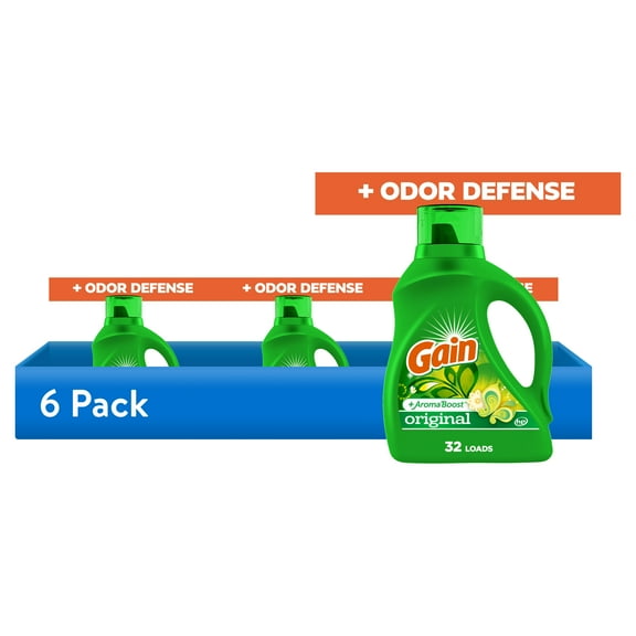 (6 pack) Gain Laundry Detergent Liquid with Odor Fighters, Original Scent, 46 fl oz, 32 Loads