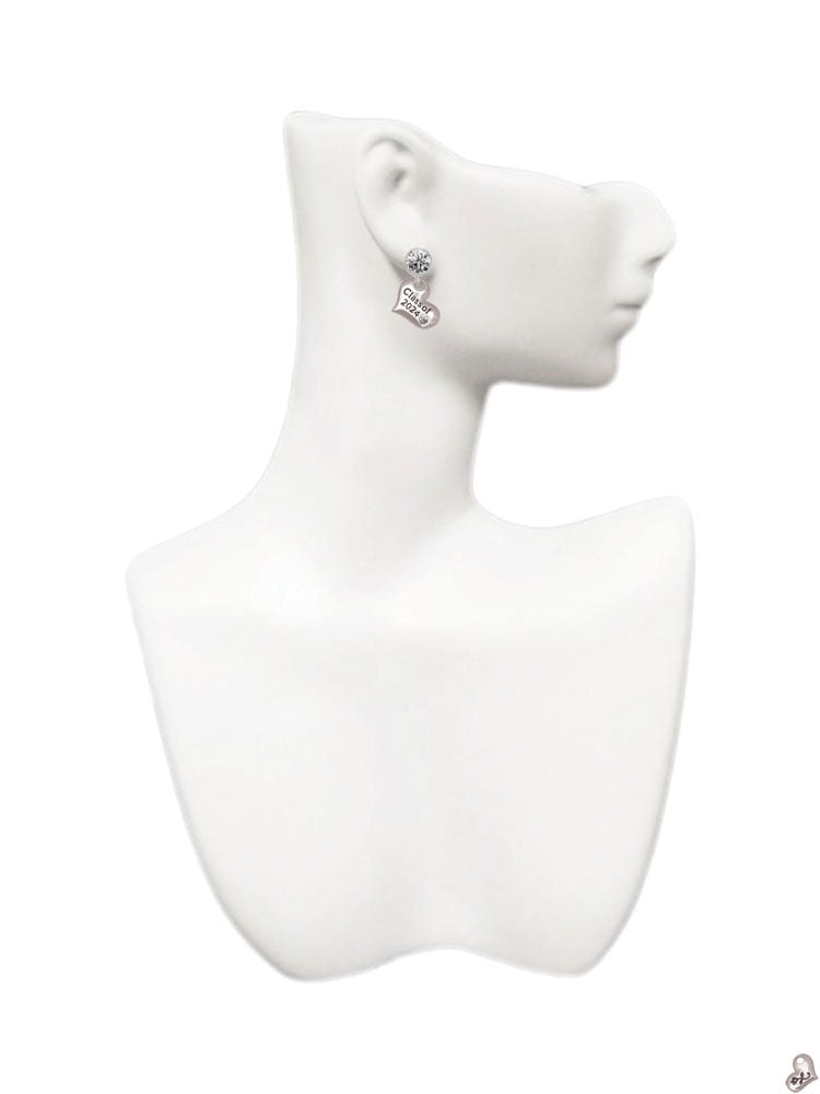 Delight Jewelry Silvertone Class of 2024 Heart Large Clear Crystal Clip On Earrings
