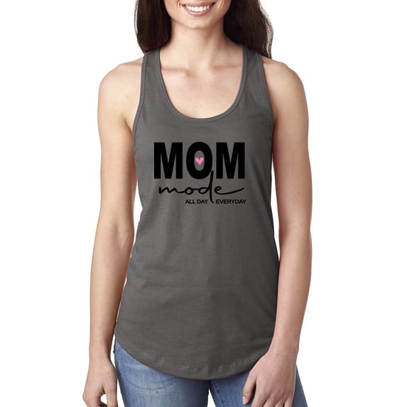 Wild Bobby, Mom Mode All Day Everyday Mother's Day Ladies Racerback Tank Top, Dark Grey, Large