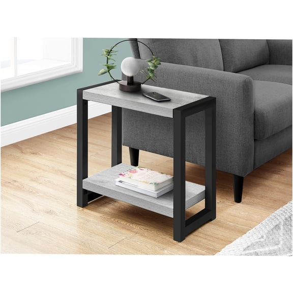JERFIT Modern 2-Tier End Table with Metal Legs, Narrow Small Accent Table for Living Room, Bedroom, Grey Laminate