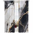 thumbnail image 2 of Marble Black Semi Sheer Window Curtains 84 Inches Long, Abstract Gold White Brick Stone Motif Rod Pocket Voile Silky Chiffon Curtain Light Filtering Drapes for Living Room, Kitchen, 52"x84", 2 Panels, 2 of 9