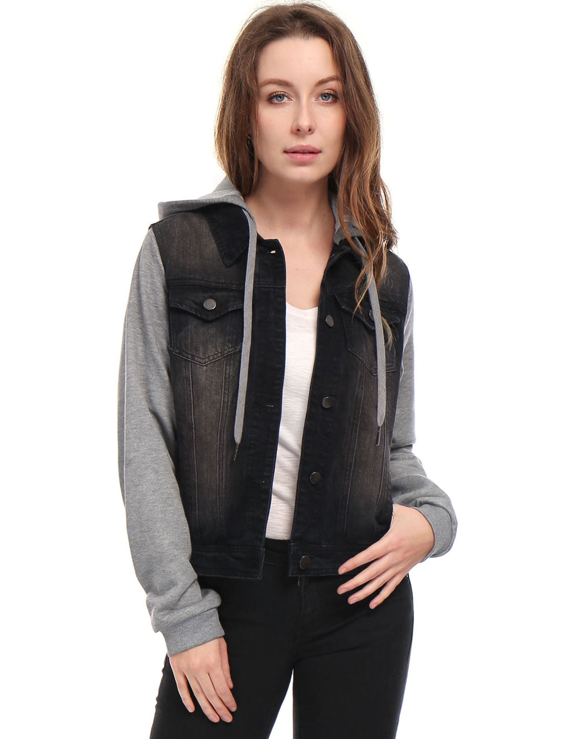 MISS MOLY Women's Hooded Jean Jacket Washed Long Sleeve Hoodie Denim ...