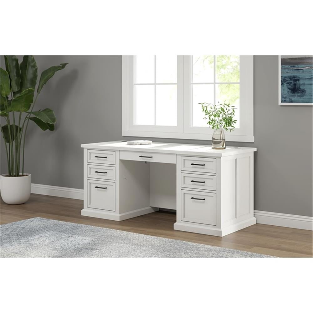 Pemberly Row Modern Wood Executive Desk Office Desk Fully Assembled White