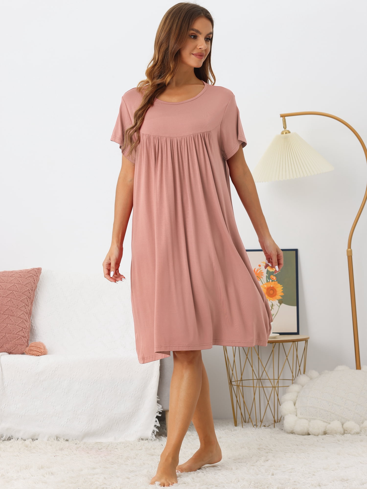 DARING DIVA Women's Cotton Sleepwear Short Sleeve Cozy Loose Sleepshirt XL Pink