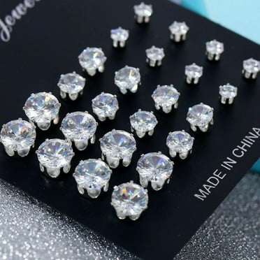 HOOUN Wholesale A Set Of 12 Pairs Clear Crystal Ear Studs Earrings Shinny UK