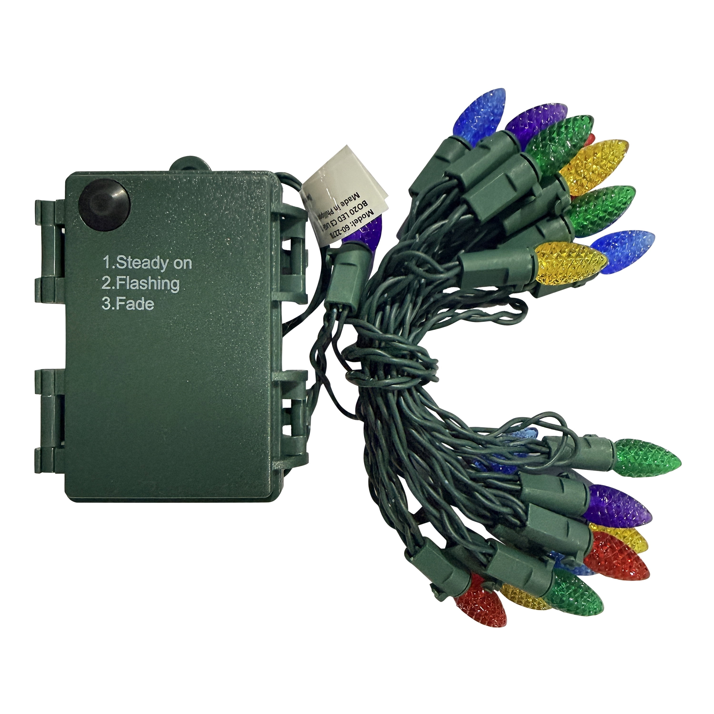 Indoor 20-Count Battery-Operated LED Diamond-Cut C3 Christmas String Lights, Multicolor, Green Wire, 6.33', by Holiday Time