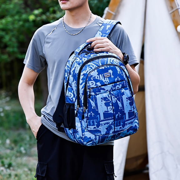 SHENGXINY Backpack for Women Men Large,Camouflage Pattern Backpack Durable Lightweight for Outdoor Sports and Travel Blue