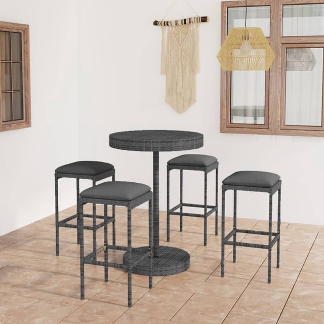 vidaXL Ensemble de Bar de Jardin 5 Pcs avec Coussins en Rotin Gris