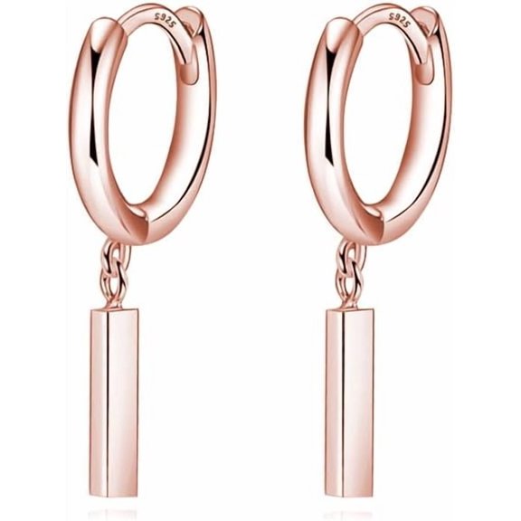 Solid 925 Sterling Silver Bar Drop Hoop Earrings for Women Teens Minimalist Bar Hoop Earrings Huggie