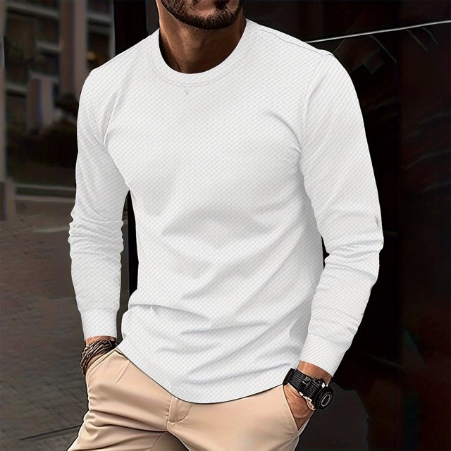 Qertyioot Homme Manches Longues Couleur Unie Col Rond Mode T-Shirt Décontracté Automne