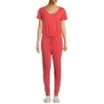 thumbnail image 3 of Time and Tru Women's Short Sleeve Elastic Tie Waist  Knit Jumpsuit, 3 of 5