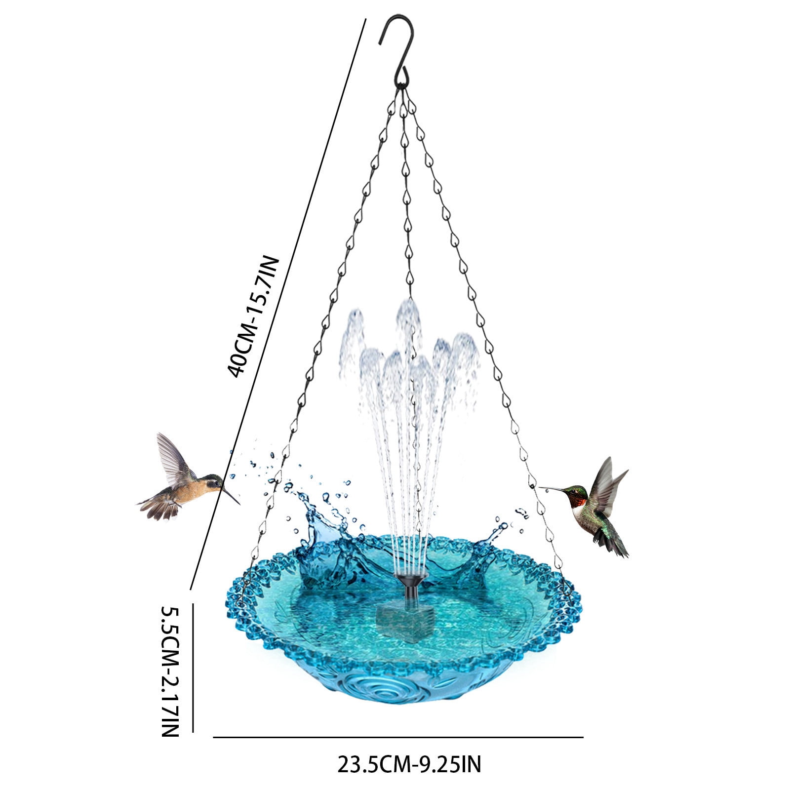 HengDidi Solar-Powered Floating and Hanging Bird Bath with Water Fountain for Garden Decoration, USB Rechargeable Bird Feeder with 4 Replaceable Nozzles, Portable Outdoor Design
