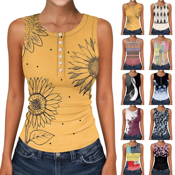 Womens Ribbed Tank Tops Summer Henley Sleeveless Casual Button T Shirt Basic Slim Beach Vacation T Shirts Red XL