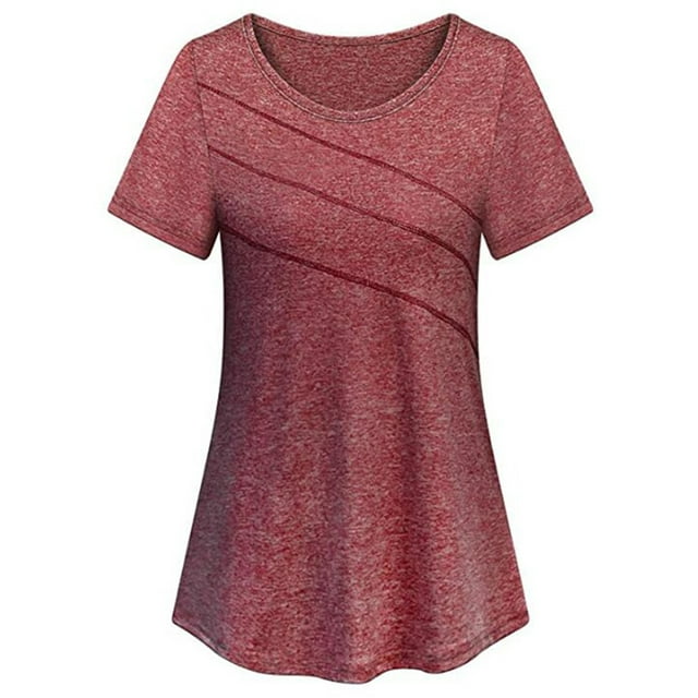 Innerwin Haut d'Entraînement Col Rond T-Shirt Femme Yoga Ourlet Évasé Séchage Rapide Rouge TTG