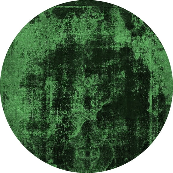 Ahgly Company Indoor Round Abstract Emerald Green Modern Area Rugs, 6' Round