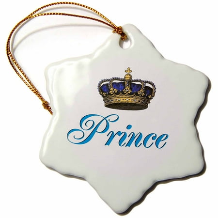 Crown Ornament 3dRose Prince - royal blue cursive script text with fancy majestic crown potential part of fun couple gift, Snowflake Ornament, Porcelain, 3-inch ()