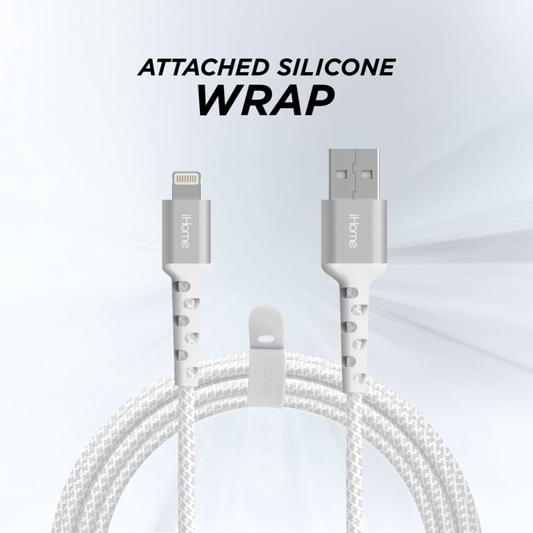 iHome 6ft Fabric Braided Lightning Cable, White photo 7