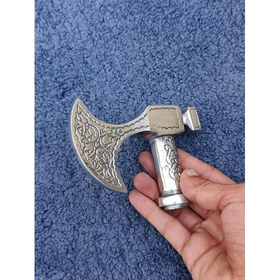 Silver Polished Brass Axe Handle Vintage Decorative Grip for Walking Stick