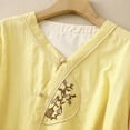 thumbnail image 4 of Npasoilc Summer Tops for Women Cotton Linen Vintage 3/4 Sleeve V-Neck Tiered Cross Twist Knot Closure Breathable Embroidery Blouse Solid Color Casual Loose T-Shirts, 4 of 5