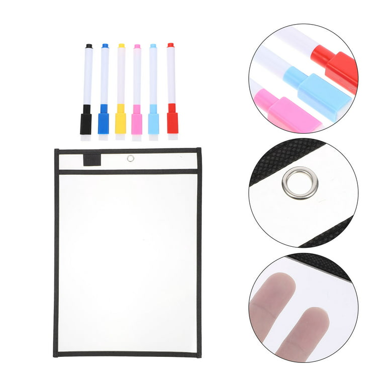 6PCS Reusable Clear PVC Dry Erase Pockets Sleeves with 6PCS Pens for Office  Classroom Organization Teaching Supplies (Black) 