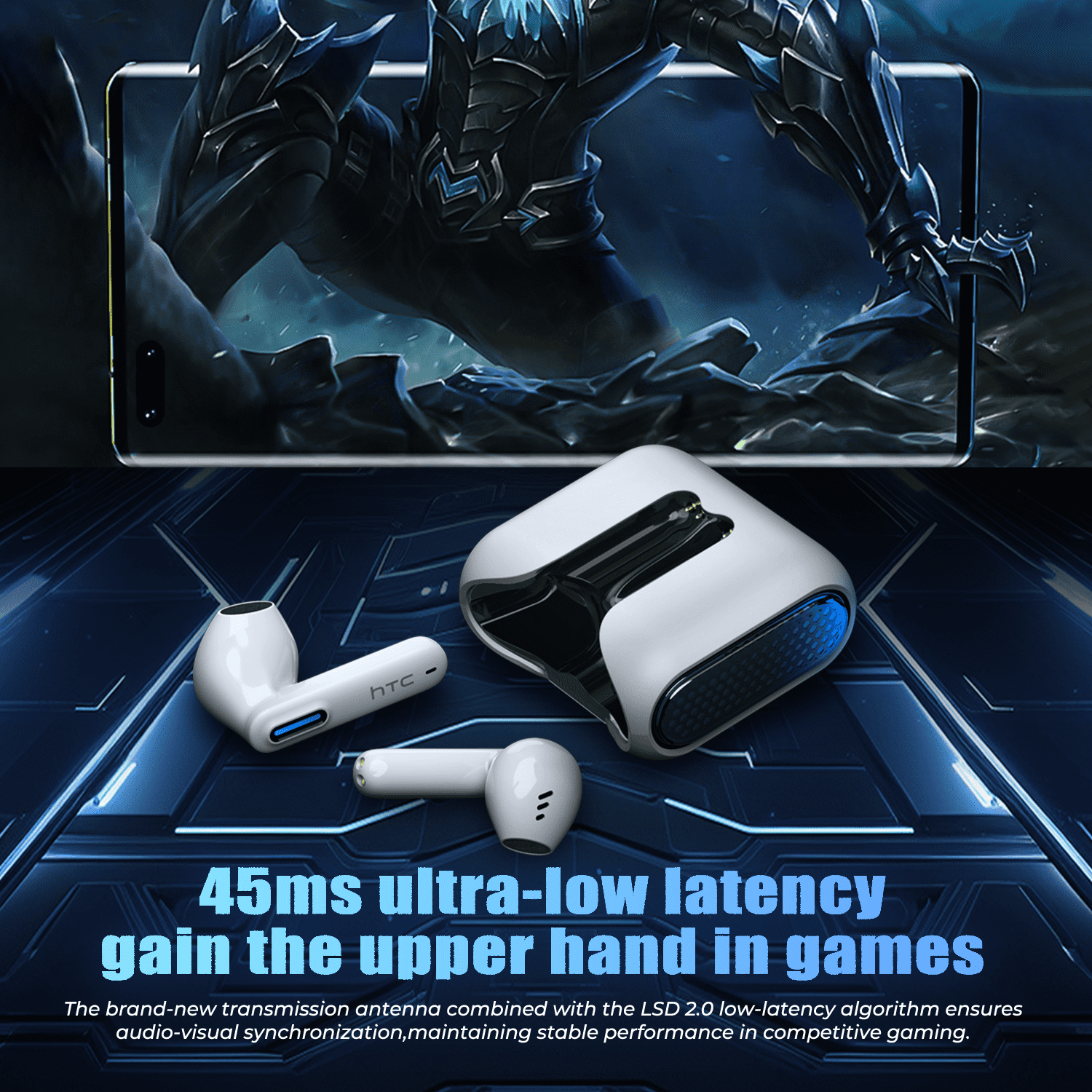 HTC NE49 Wireless Bluetooth Earbuds,In-Ear Headphones,IPX5 Waterproof, Short Handle Design, for Work, Sports and Offical,TWS Earphones,White