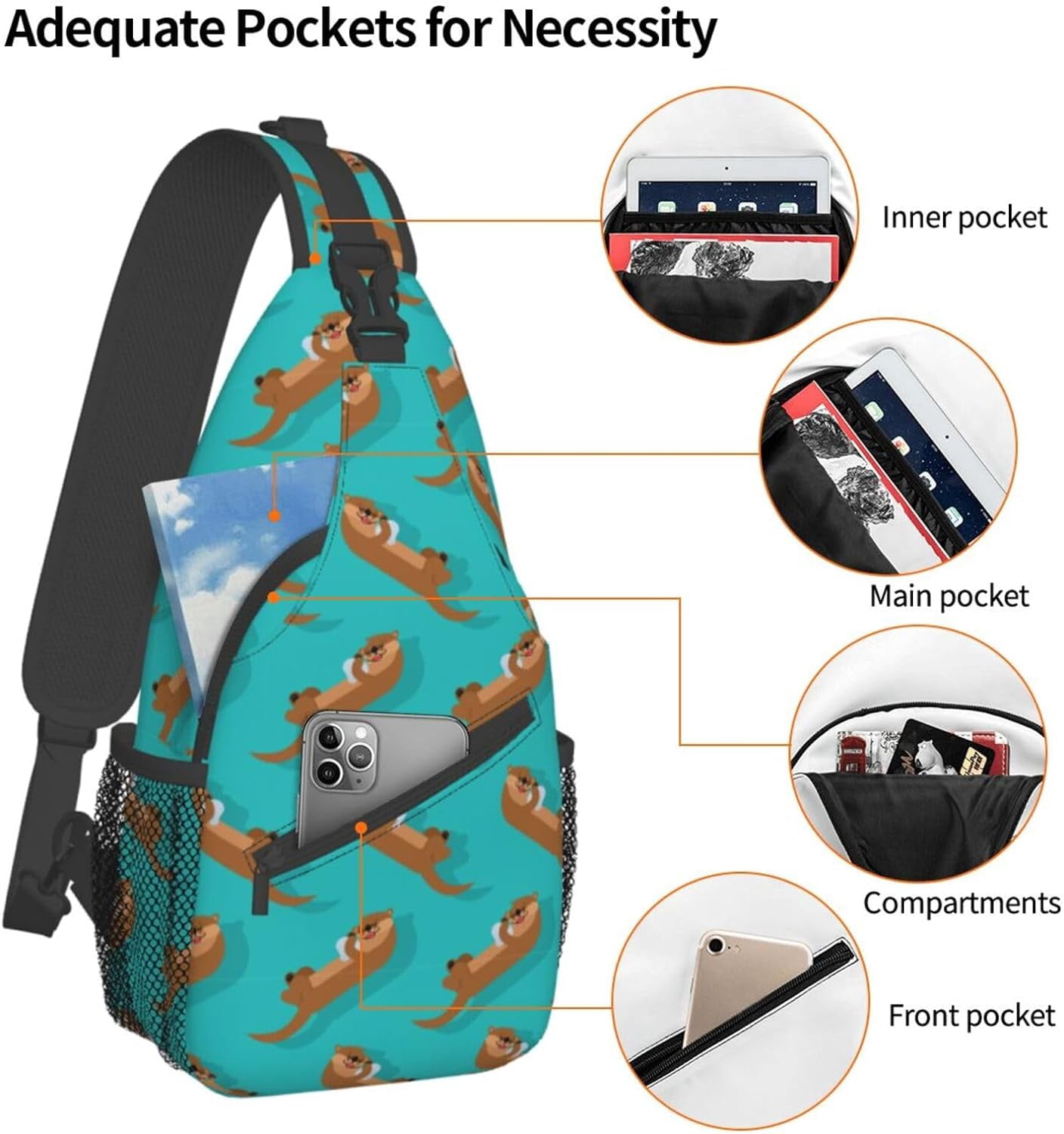 Cute Otter Animal Pattern Sling Bag Crossbody Hiking Travel Chest Bags Backpack Shoulder Daypack for Women Men