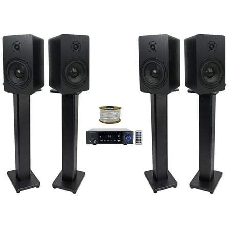 Rockville BLUAMP 150 Amplifier w/ Bluetooth (4) 5.25" Bookshelf Speakers Stands