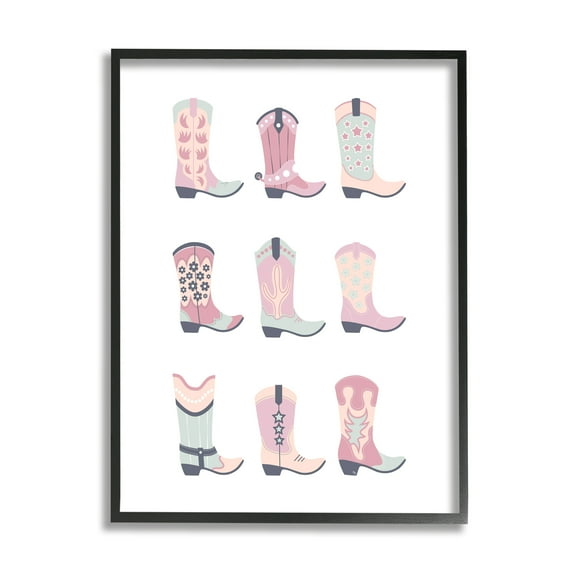 Stupell Industries Various Pastel Cowgirl Boots Beauty & Fashion Painting Black Framed Art Print Wall Art, 11 x 14