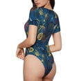 thumbnail image 3 of Daiia Halloween Elements print Women's Crew Neck Short Sleeve Bodysuit Fashion Tops Fit Casual Basic Extender Bodysuit-Medium, 3 of 9