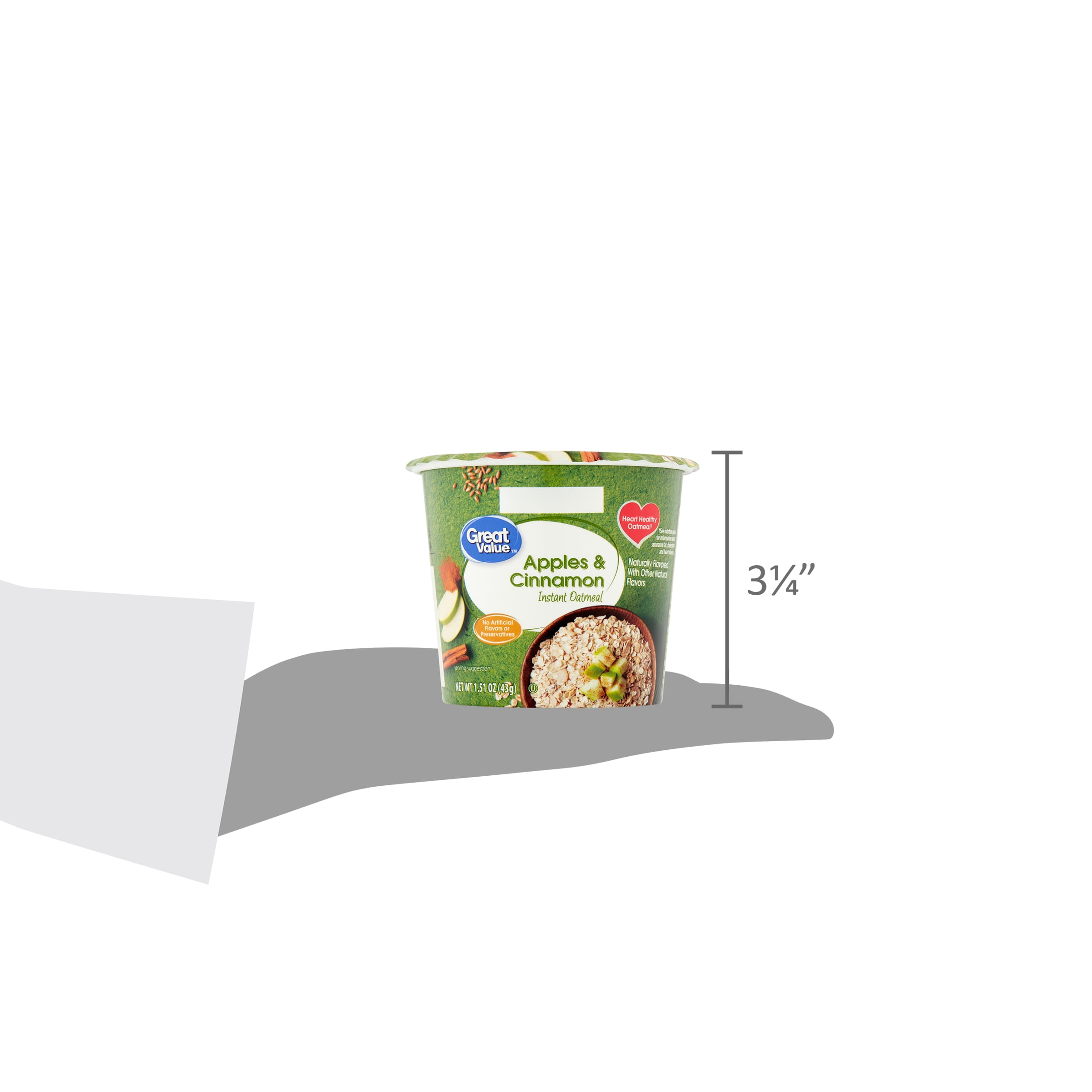 Great Value Apples & Cinnamon Instant Oatmeal Cup, 1.51 oz