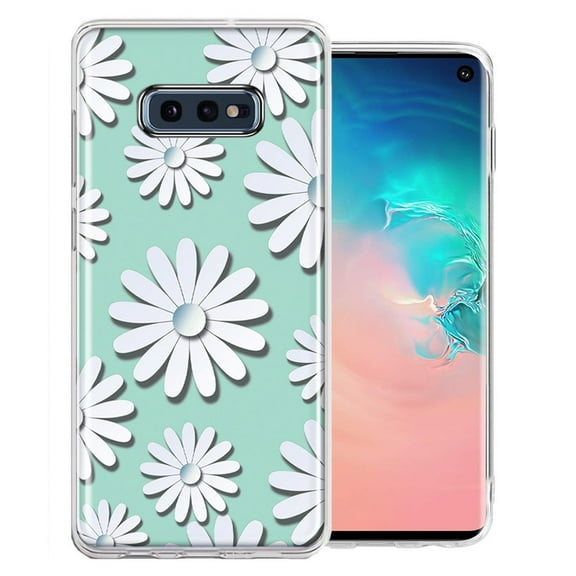 MUNDAZE For Samsung Galaxy S10e White Teal Daisies Design Double Layer Phone Case Cover
