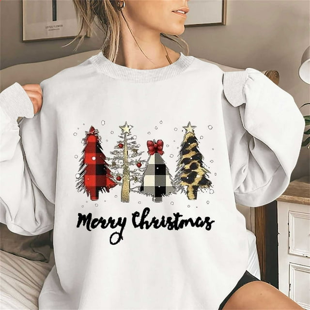 Estink Haut de Noël pour Femmes, Haut de Mode Coloré de Noël à Col Rond pour Femmes, Chandails à Manches Longues