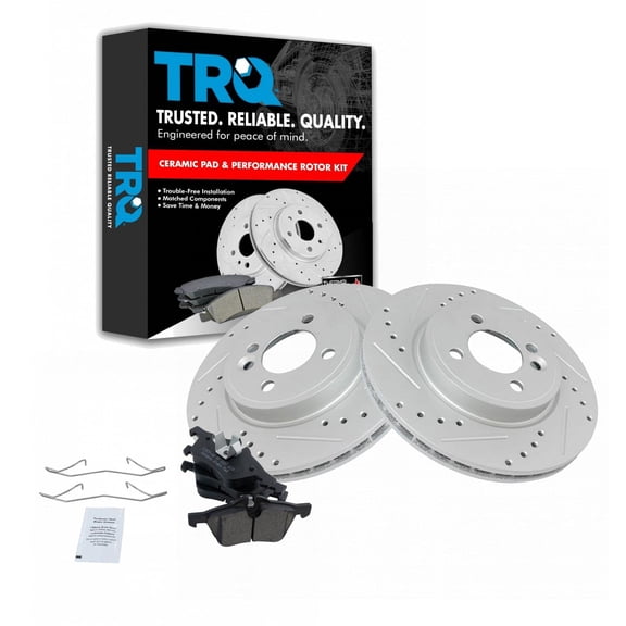 TRQ Front Performance Brake Pad & Rotor Kit Brake Pads Brake Rotors Set Ceramic Premium G-Coated Fits Select 2002-2006 Mini Cooper