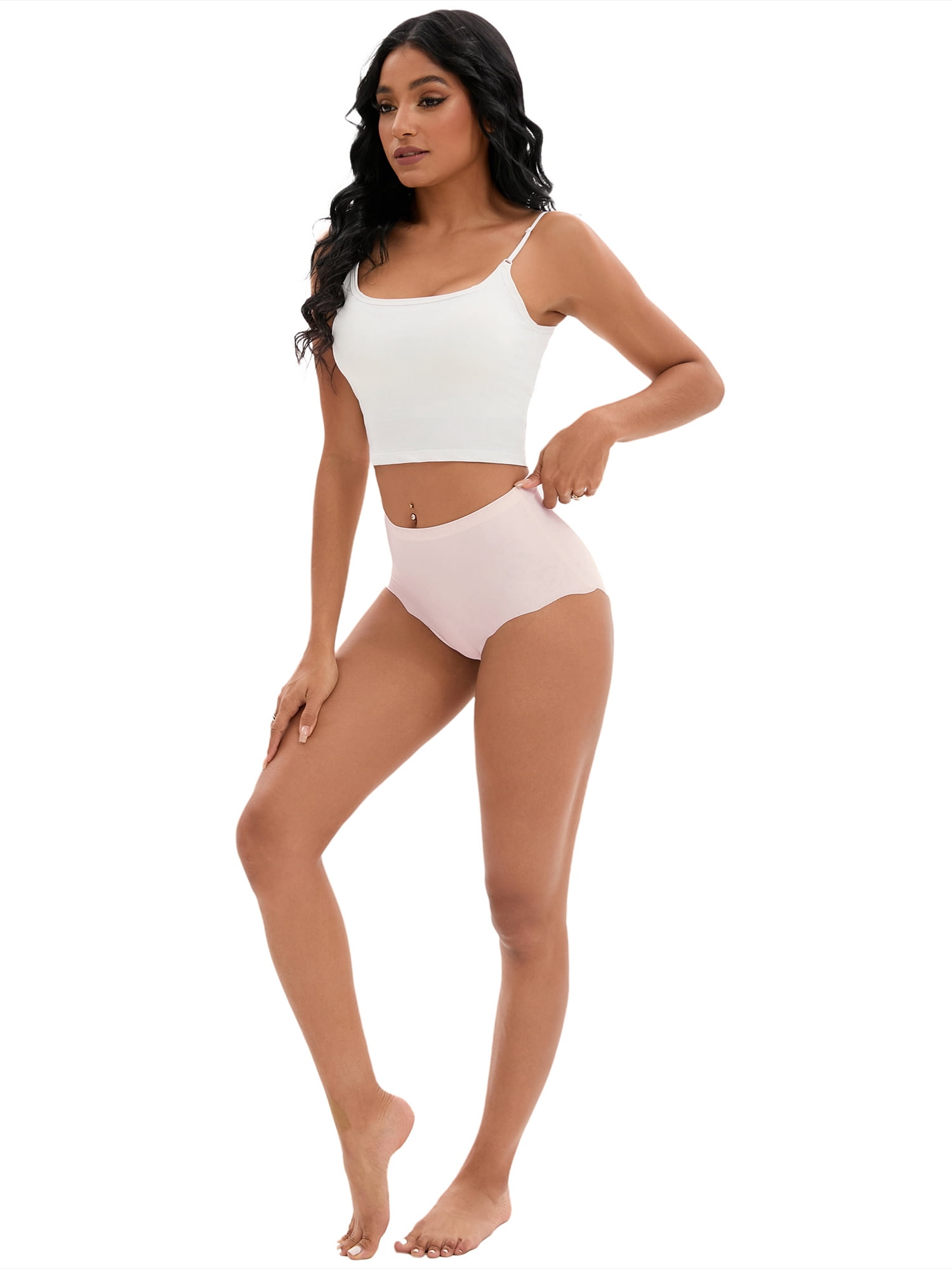 Unique Bargains Women's Comfort Full-Coverage Panties Wave Trim No Trace Briefs XS Pink