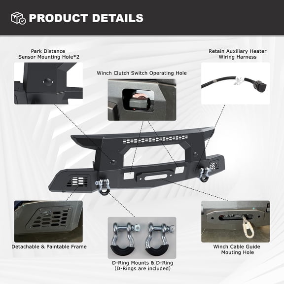 Front Bumper for 2019-2021 Chevy Silverado 1500 & 22 Silverado LTD (Exclude 19 LD MODEL) Heavy Duty Off-road Steel Bumpers with Bull Bar for 19-21 Silverado 1500 with Sensor Holes & D-rings