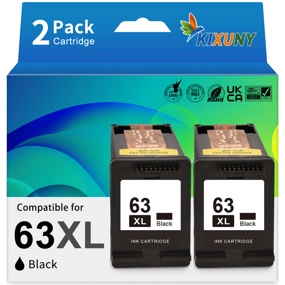 63XL Black Ink Cartridges Compatible for HP 63 Black Ink Cartridges (2-Pack)