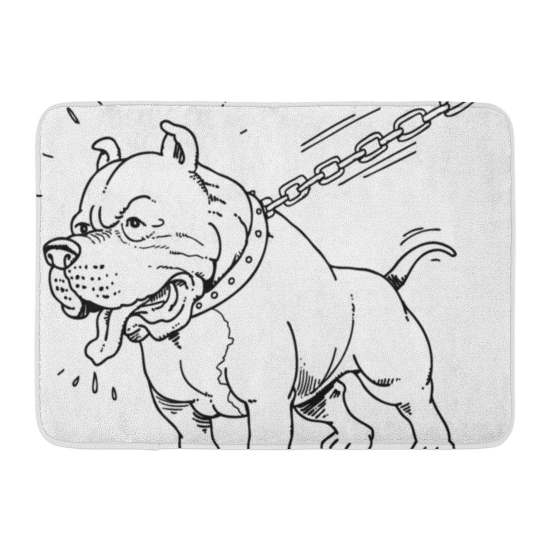 GODPOK Cartoon Black American Draw of Angry Pit Bull White Animal Character  Rug Doormat Bath Mat  inch 
