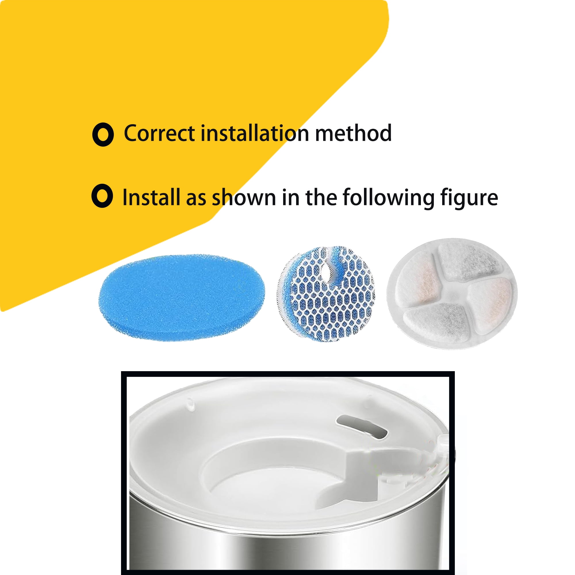 TropicAqua Cat Water Fountain Sponge Filters, Replacement Foam Filters Compatible with 67OZ/2L Stainless Steel Pet Dog Drinking Fountain (12 Set)