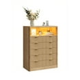 thumbnail image 2 of Fluted Dresser for Bedroom, Storage Organizer with 5 Drawers, Chest of Drawers with LED Light & Charging Station, Modern Farmhouse Nightstand for Bedroom, Living Room, Hallway, Natural Oak, 2 of 5