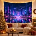 thumbnail image 3 of Neon City Skyline Along a River, Dramatic Digital Art for Cityscape Lovers, Urban Wall Art, Housewarming Gift, Tapestry Wall Hanging for Bedroom, Living Room and Dorm, 3 of 7