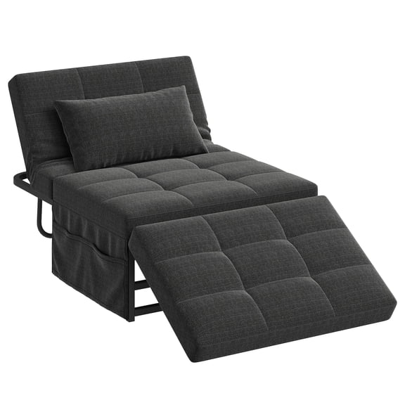 Folding Ottoman Sleeper Sofa Bed, Four In One Convertible Lounge Footrest Chair With Adjustable Backrest, Modern Space Saving Guest Daybed Recliner Seat, Dark Grey