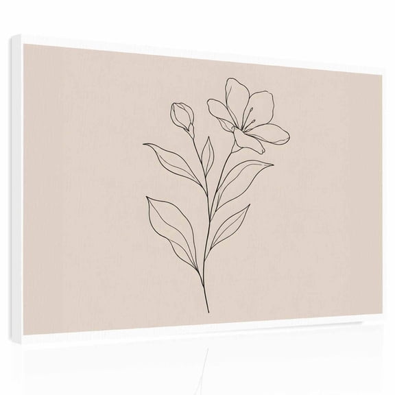 Minimalist Floral Canvas Print Wall Art Modern Flower Black Line Art Botanical Beige Wall Decor Modern Artwork Paintings Pictures for Living Room Stretched and Framed Ready to Hang - 12" x 16"