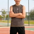 thumbnail image 3 of Faraee Débardeurs pour Garçons Athlétiques Sans Manches à Col Rond T-Shirts Enfants Été T-Shirt Basique pour Entraînement Extérieur Décontracté Marche Course 3T 4T 5T 6T 3-14 Ans Gris Foncé, 3 of 6