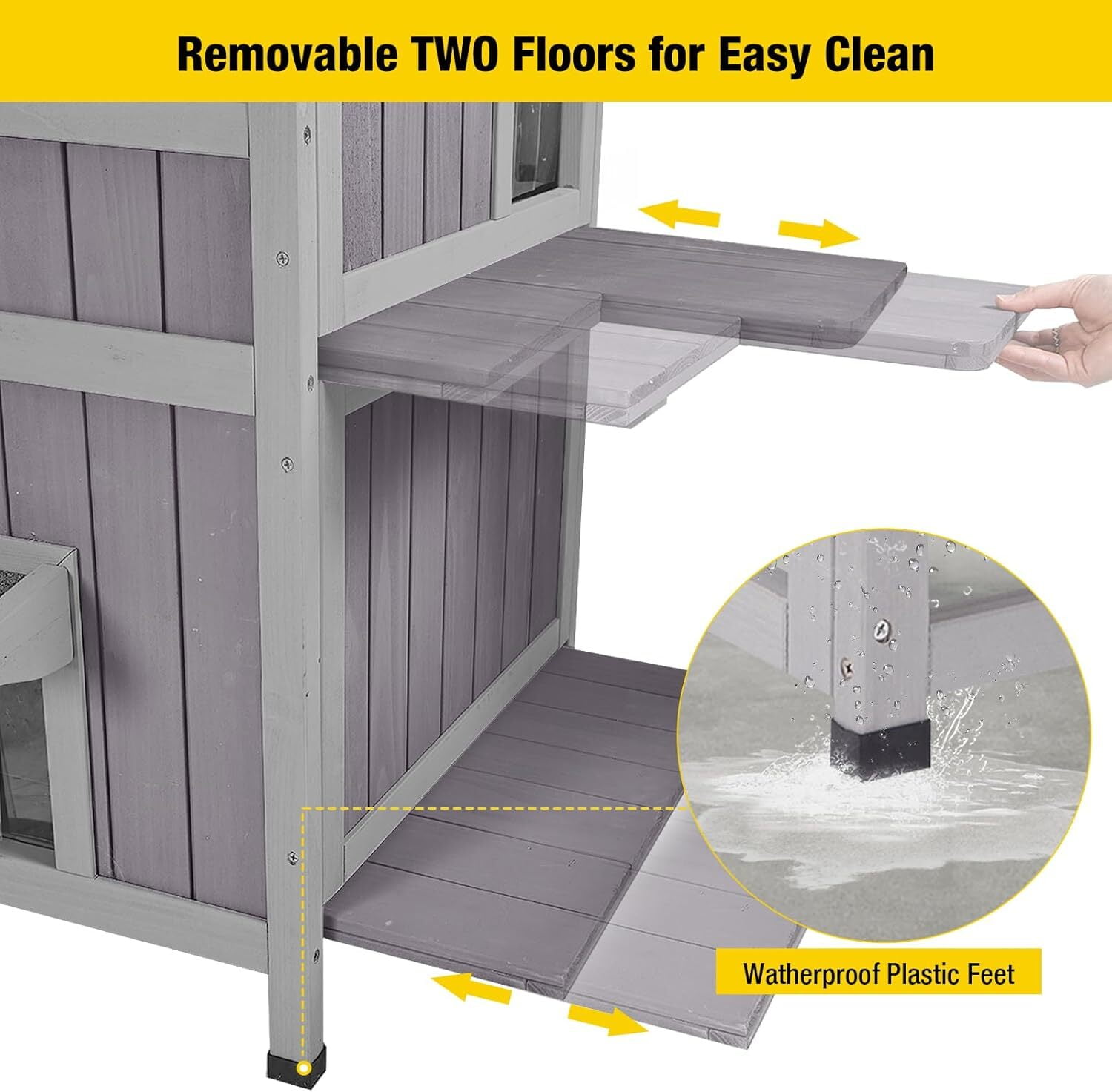 Aivituvin Outdoor Feral Cat House 2-Story Cat Cottage Kitten Shelter with Window 24.02"D x 33.86"W x 7.28"H